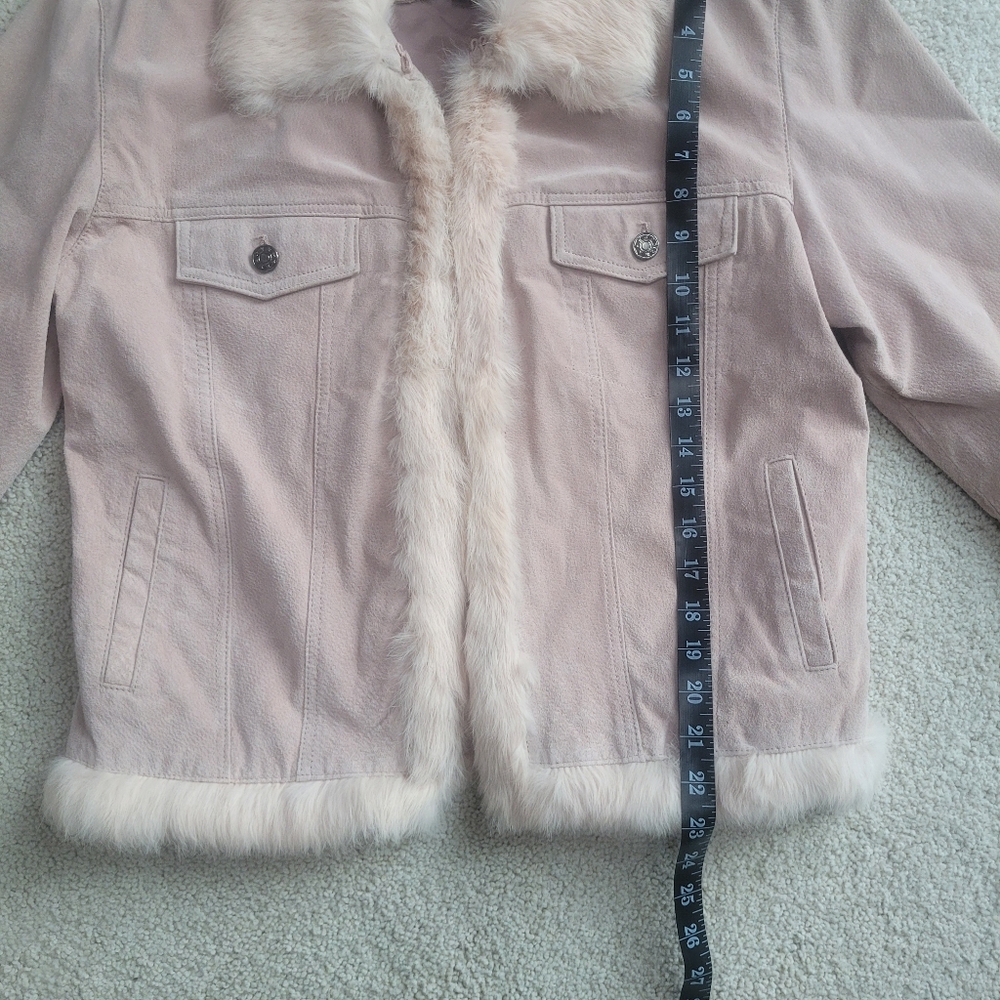 Y2K Wilson’s Leather Maxima Blush Pink Suede Jacket Genuine Rabbit Fur Trim L - Picture 7 of 11